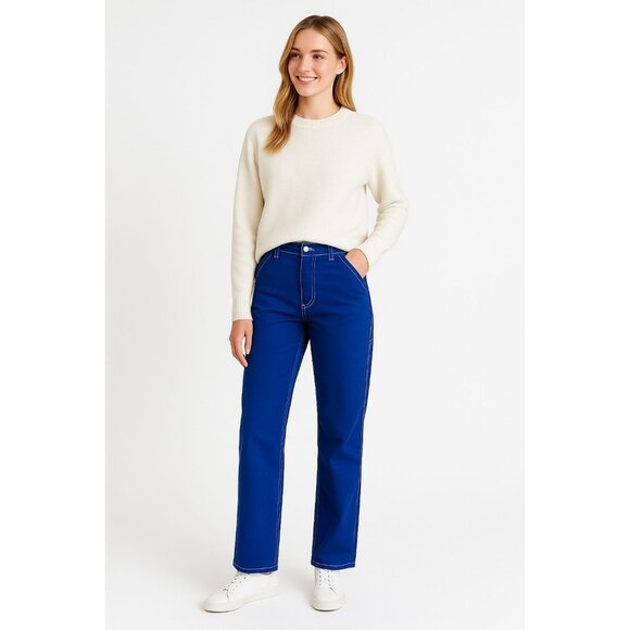 2/$30 Zara Womens Size 2 Blue Carpenter Pants Cotton - Picture 1 of 15